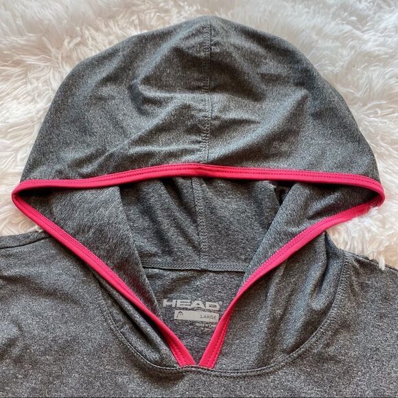 Head Gray With Pink Trim Hooded Long Sleeve Pullover Size Large - Picture 3 of 12